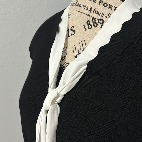 Adrianna Papell Scallop V-Neck Vest with Blouse Sleeves and Tie detail NWOT - Picture 3 of 13